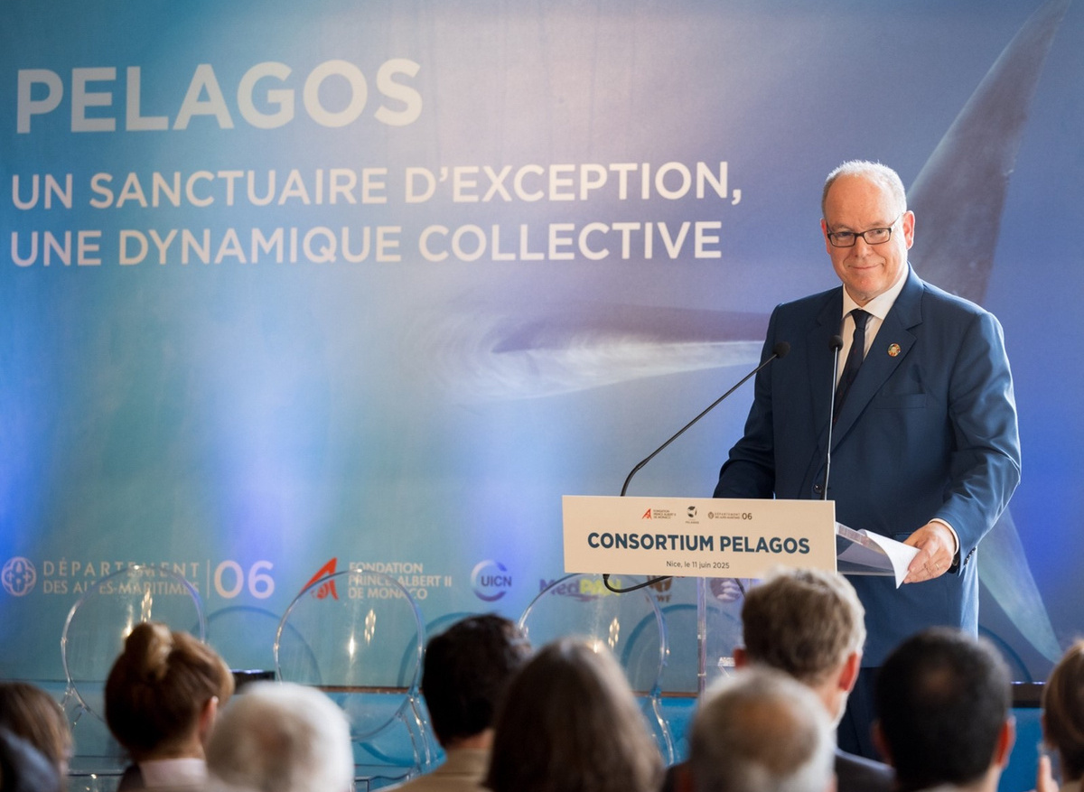 Prince Albert II of Monaco the launch of the Pelagos Consortium at the Palais des Rois Sardes.